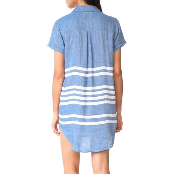 Rails Rocky Linen Blend Dress Womens Large Blue Short Sleeve Catalina Stripe - Picture 2 of 16
